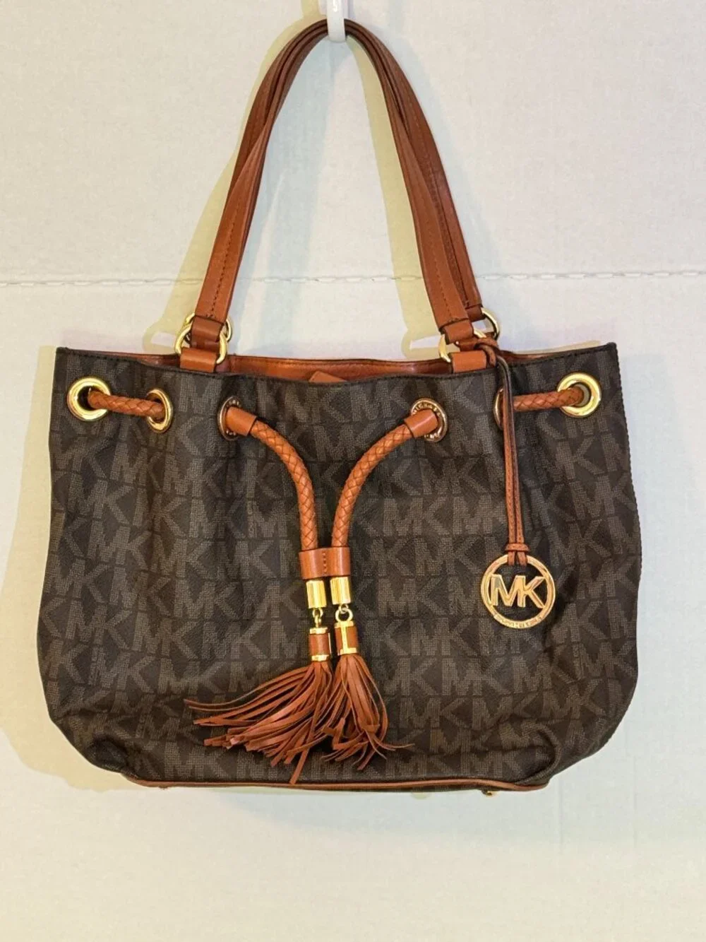 Michael Kors Jet Set Large PVC Logo Tote Bag Brown EUC